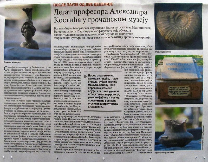 Легат професора Александра Костића у грочанском музеју